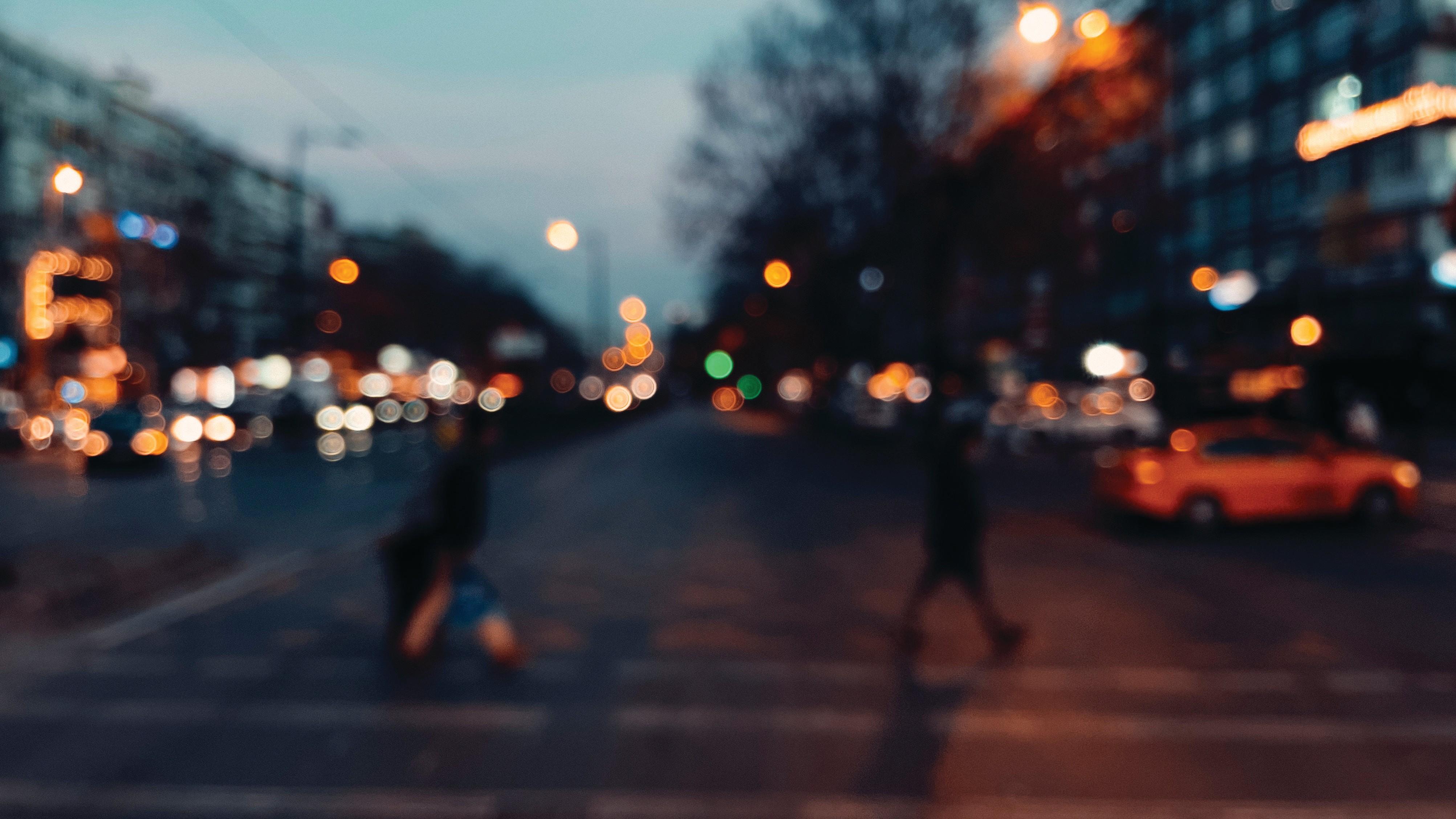 City street with pedestrians.